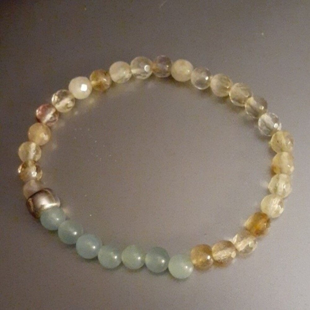 sterling silver solid 925 bead and natural stone gemstone bracelet stretch